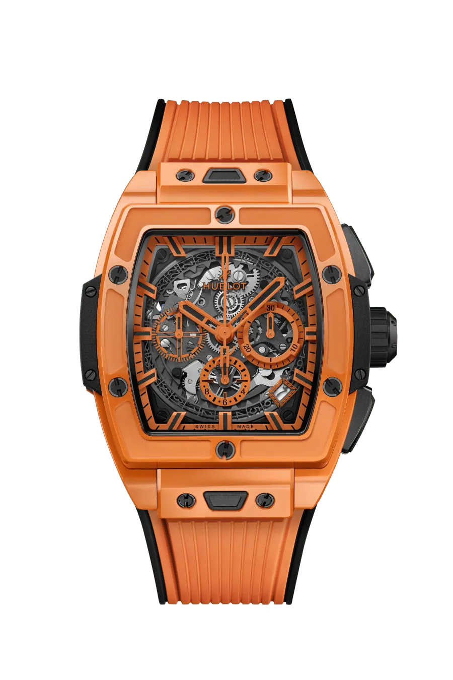 Front view of orange ceramic Hublot